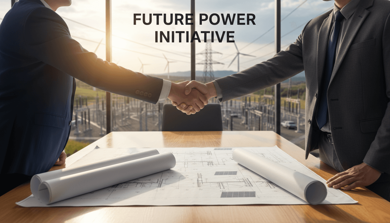 Business handshake over energy infrastructure blueprints